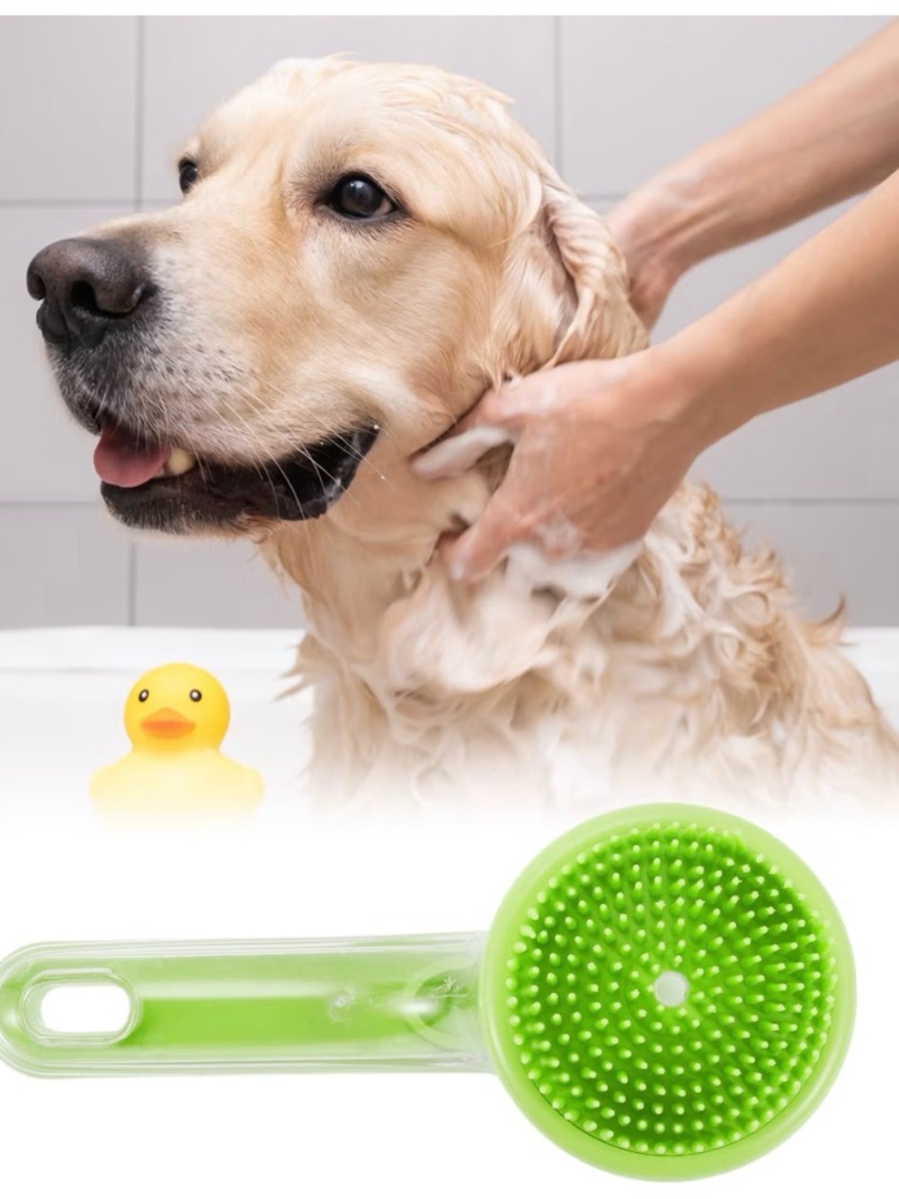 Dog Bathing Brush - Green Grooming Scrubber for Pets